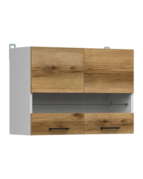 Armario de cocina superior Junona Line 80 cm de dos puertas con vitrina roble delano claro
