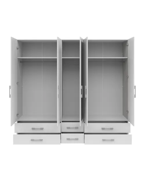Armario de cinco puertas Herford 226 cm con espejo y 6 cajones blanco