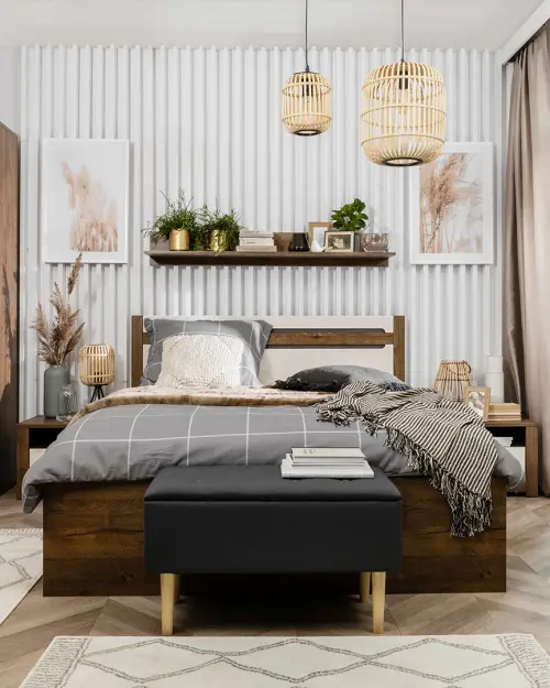 Bed Ruso 140x200 with storage and frame april oak