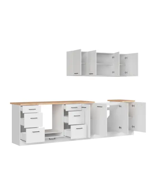 Conjunto de cocina Junona Line 300 cm brillo tiza con encimera