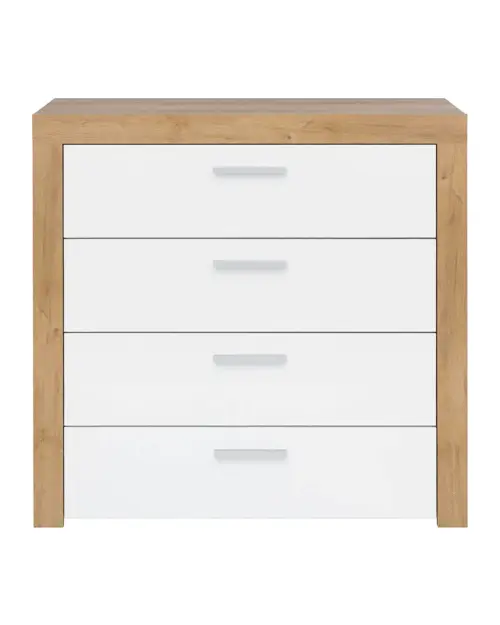 Cómoda Balder 90 cm con 4 cajones roble riviera/blanco brillo