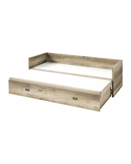 Cama extensible Malcolm 80-160x200 roble canyon monument con contenedor colchón y cojines beige