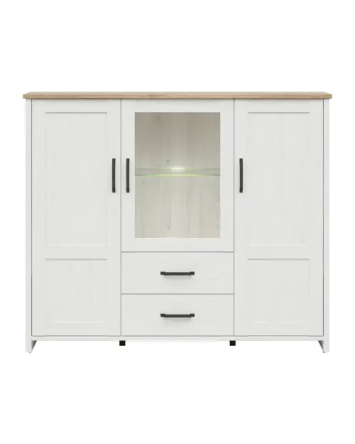 Vitrina Loksa 160 cm con 3 puertas pino andersen blanco