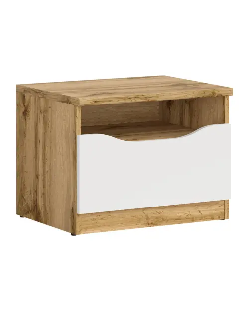 Mesita de noche Nuis 50 cm con cajón roble wotan/blanco brillo