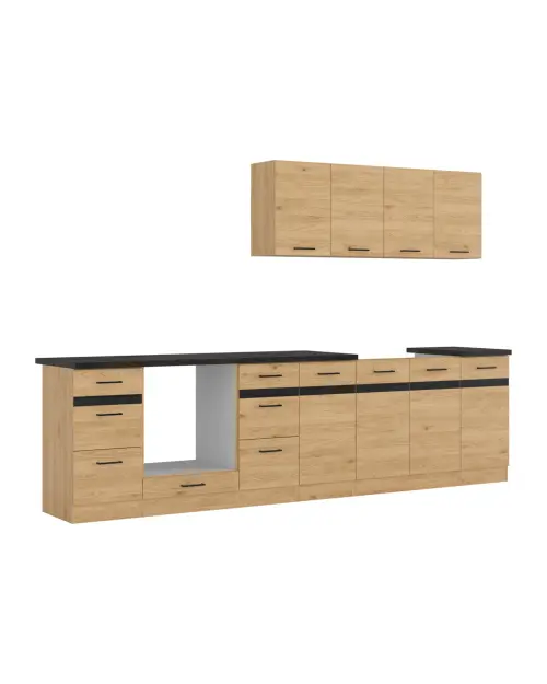 Conjunto de cocina Junona Line 300 cm roble bernstein con encimera