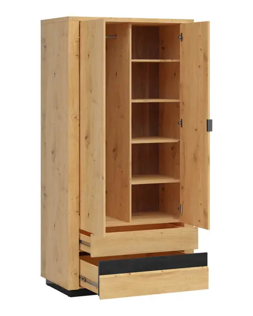 Armario de dos puertas Ostia 100 cm con cajones roble artisan/roble negro