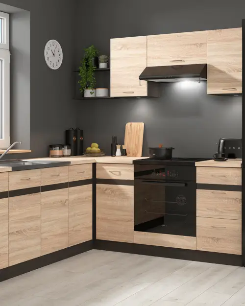 Conjunto de cocina de esquina Junona Line 200x220 derecho roble sonoma sin encimera