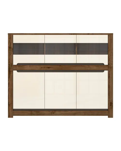 Vitrina Ruso 149 cm con 6 puertas roble april/brillo perlado