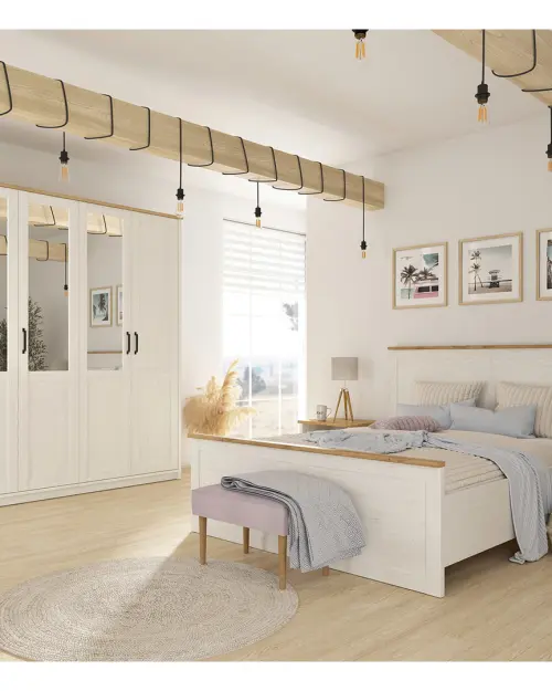 Armario de cinco puertas Loksa con 5 puertas y espejo pino andersen blanco