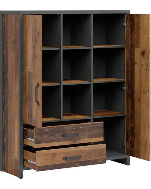 Estantería Weston 120 cm con 2 puertas 2 cajones y 3 estantes pino old style