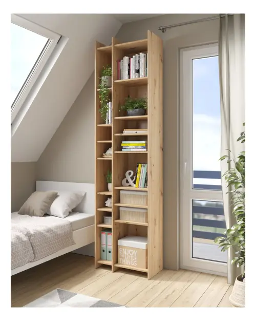 Estantería Benny 80 cm con 14 estantes roble artisan