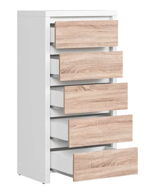 Комод Kaspian 56 см з 5 шухлядами білий/дуб сонома