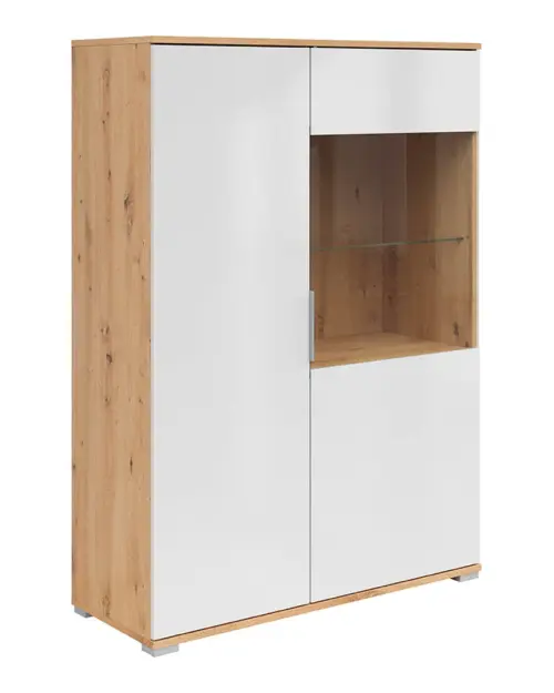 Vitrina Zele 90 cm de 2 puertas roble artisan/blanco brillo