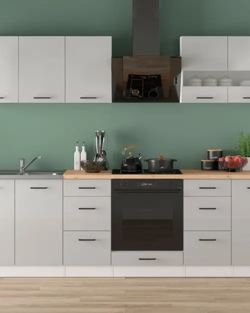 Zestaw kuchenny Junona Line 260 cm jasnoszary połysk z blatem