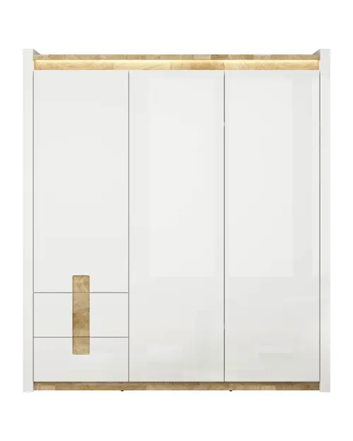 Armario de tres puertas Alameda 180 cm con cajones blanco brillo/roble westminster