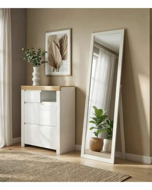 Zapatero Holten 92 cm blanco brillo/roble wotan