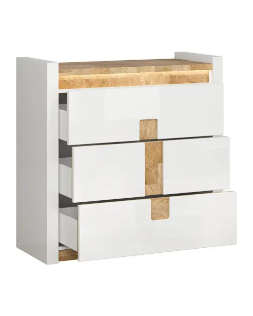 Cómoda Alameda 97 cm con 3 cajones roble westminster/blanco brillo
