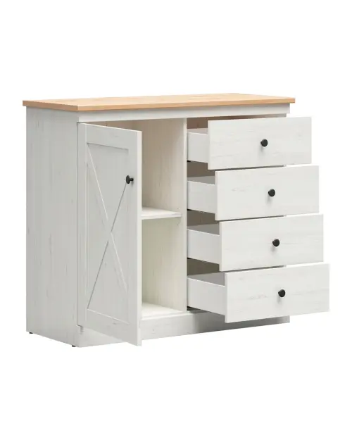 Cómoda Frija 103 cm con puertas y 4 cajones pino andersen blanco
