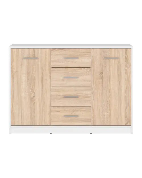 Cómoda Nepo Plus 119 cm con 2 puertas y 4 cajones blanco/roble sonoma