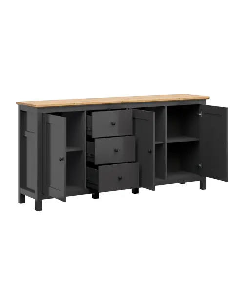 Cómoda Hesen 199 cm con 3 puertas y 3 cajones grafito/roble artisan