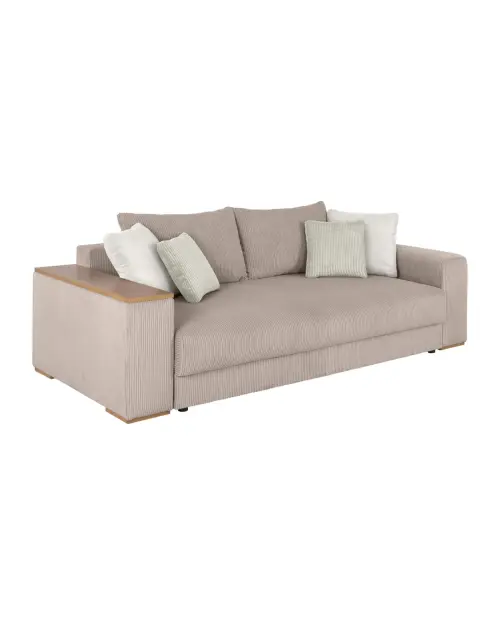 Trzyosobowa sofa rozkładana Peter z pojemnikiem na pościel, beżowy sztruks