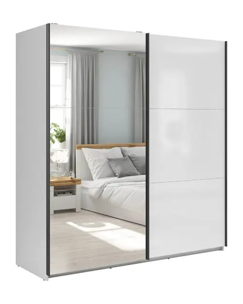 Armario de puertas correderas Tetrix 183 cm con espejo blanco brillo
