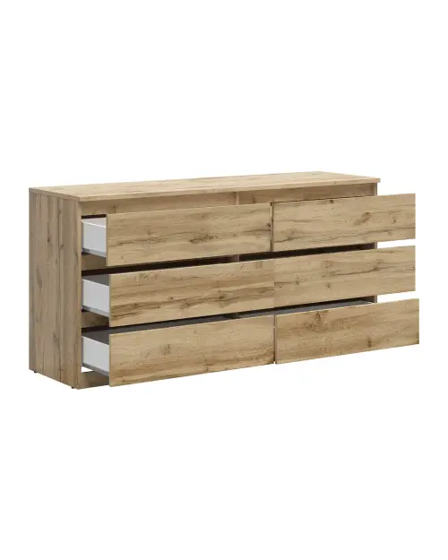 Cómoda Tetrix 150 cm con 6 cajones roble wotan