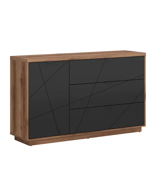 Cómoda Forn 156 cm con puertas y 3 cajones roble delano oscuro/negro mate