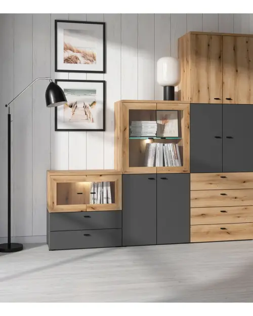 Vitrina System 64 con 2 puertas roble coast evoke