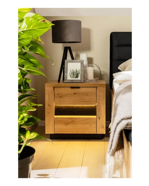 Mesita de noche Ostia 54 cm con cajones roble artisan/roble negro