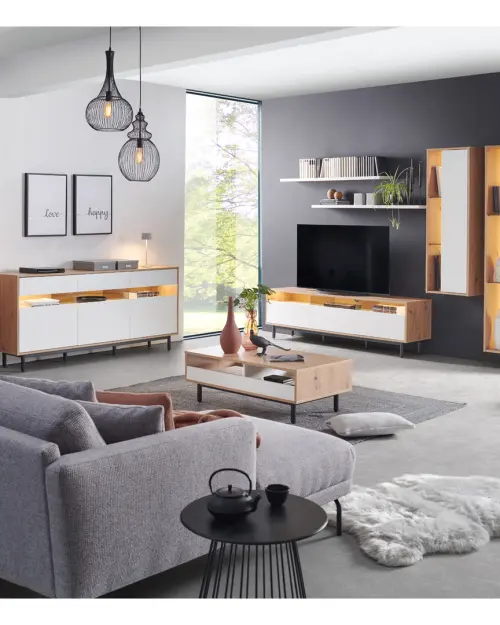 Mueble TV Gap 190 cm con 3 cajones roble artisan/blanco