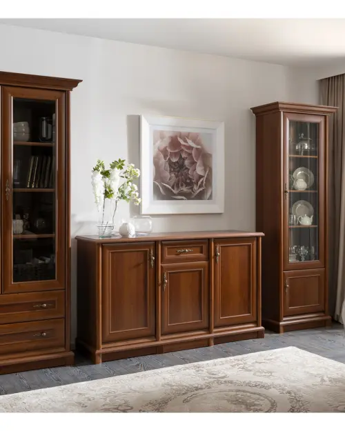 Vitrina Kent con 2 puertas y 2 cajones castaño