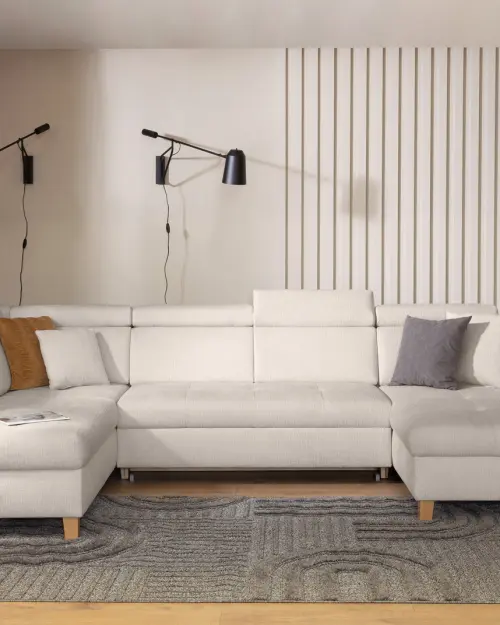 Sofá rinconera izquierda Saragossa convertible de chenilla beige