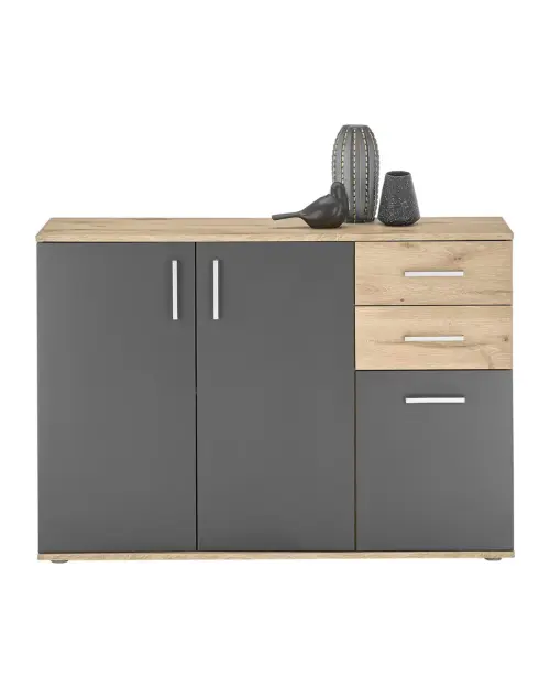 Cómoda BC 120 cm con 3 puertas y 2 cajones roble viking/gris
