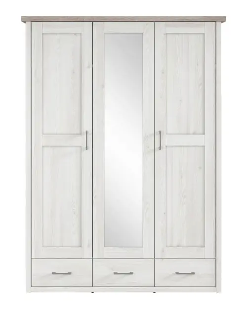 Three-door wardrobe Luca Juzi with mirror and drawers light sibiu larch