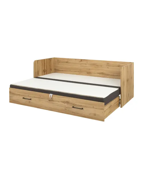Cama extensible Tetrix roble wotan 80-160x200 con contenedor colchón y almohadas marrón