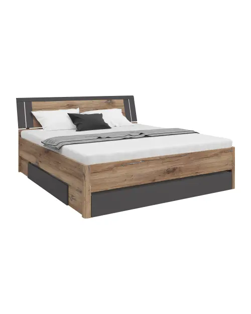 Cama Saturn 180x200 con 3 cajones roble flagstaff oscuro/grafito