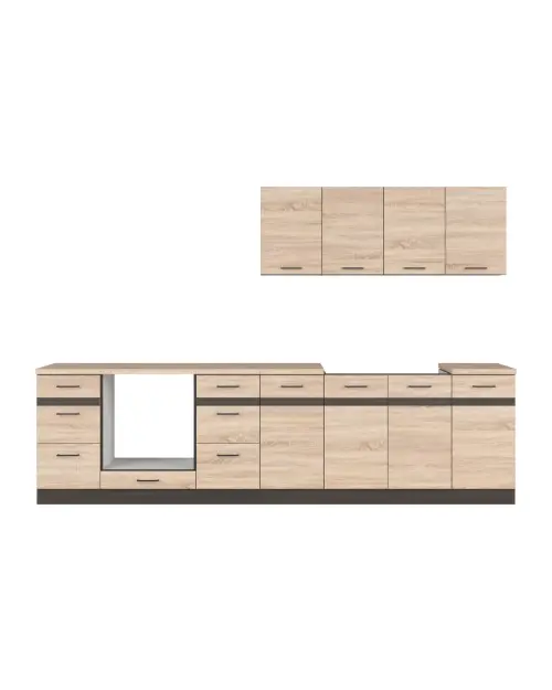 Conjunto de cocina Junona Line 300 cm roble sonoma con encimera