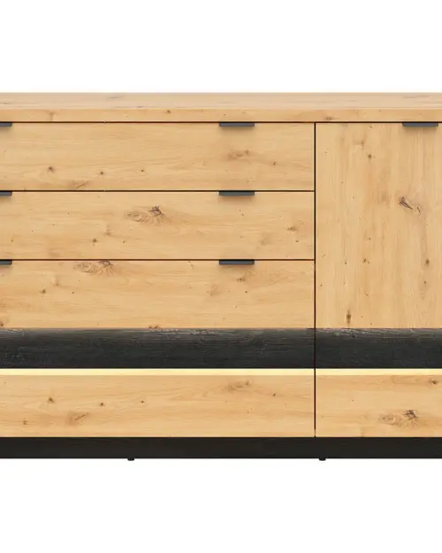 Cómoda Ostia 161 cm con puertas y 4 cajones roble artisan/roble negro
