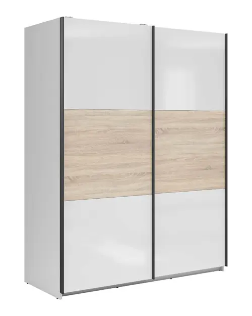 Armario de puertas correderas Tetrix 153 cm blanco brillo/roble sonoma