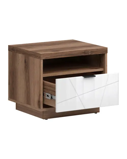 Mesita de noche Forn 50 cm con cajón roble delano oscuro/blanco brillo