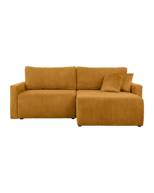 Uniwersalny narożnik rozkładany Rufio z pojemnikiem, sztruksowy żółty