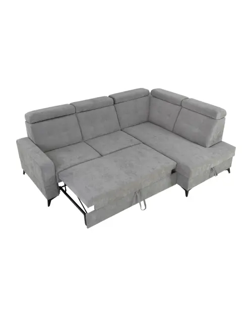 Sofá rinconera derecha Amado convertible con arcón gris