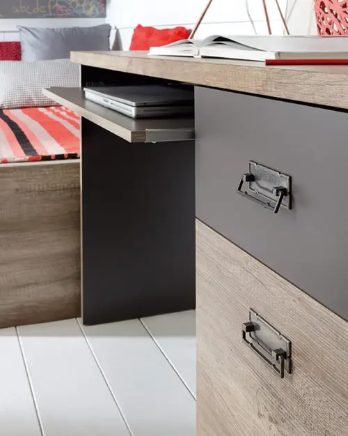 Escritorio Malcolm 120 cm con puerta y cajón roble canyon monument