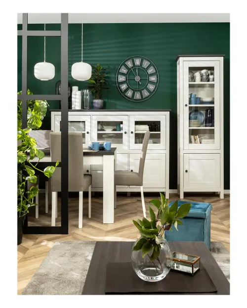 Cómoda Hesen 186 cm vitrina con 5 puertas y 2 cajones alerce sibiu claro/pino larico