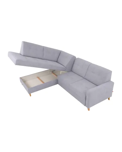 Угловой диван левосторонний Lars раскладной с ящиком серый