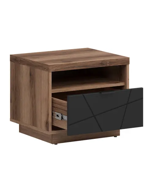 Mesita de noche Forn 50 cm con cajón roble delano oscuro/negro mate