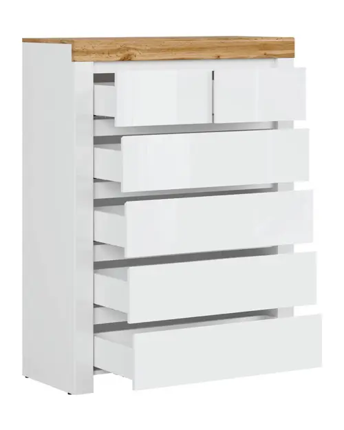 Cómoda Holten 99 cm con 6 cajones blanco/roble wotan/blanco brillo