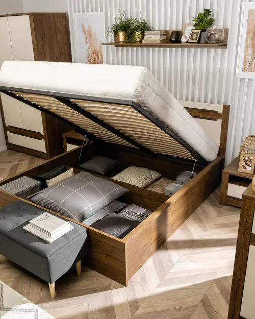 Bed Ruso 140x200 with storage and frame april oak