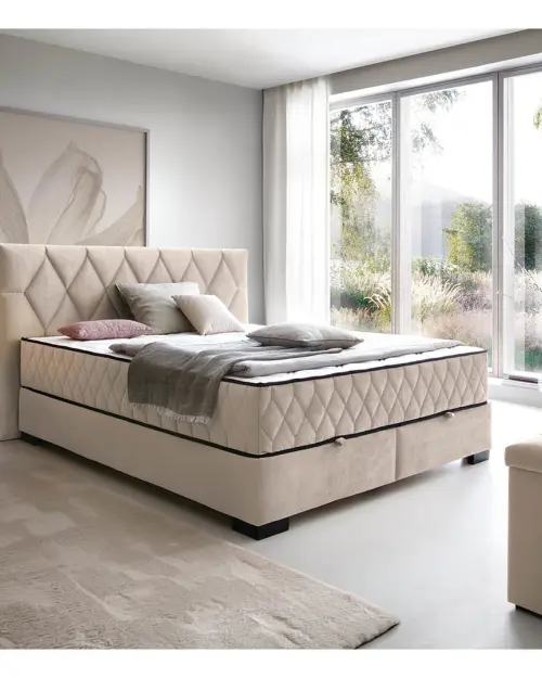 Cama continental Reve 160x200 con arcón beige
